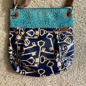 Fossil Blue and Beige Key Pattern Crossbody Bag